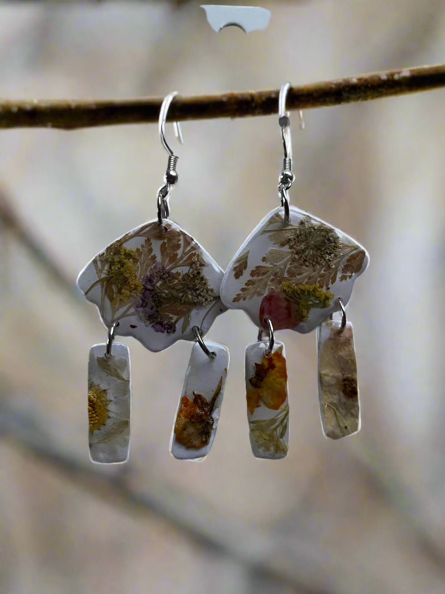 Floral Fringe Flower #044W25White Brown Yellow Multi Color Silver Dangle