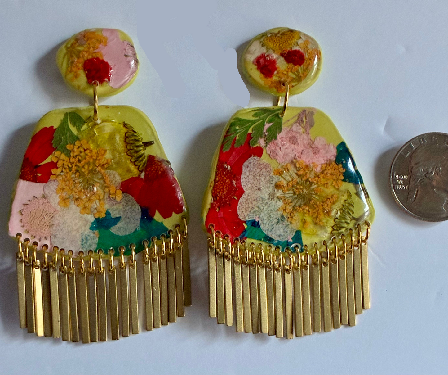 Floral Boho Dangle Fringe Chartreuse Yellow Multi Earrings