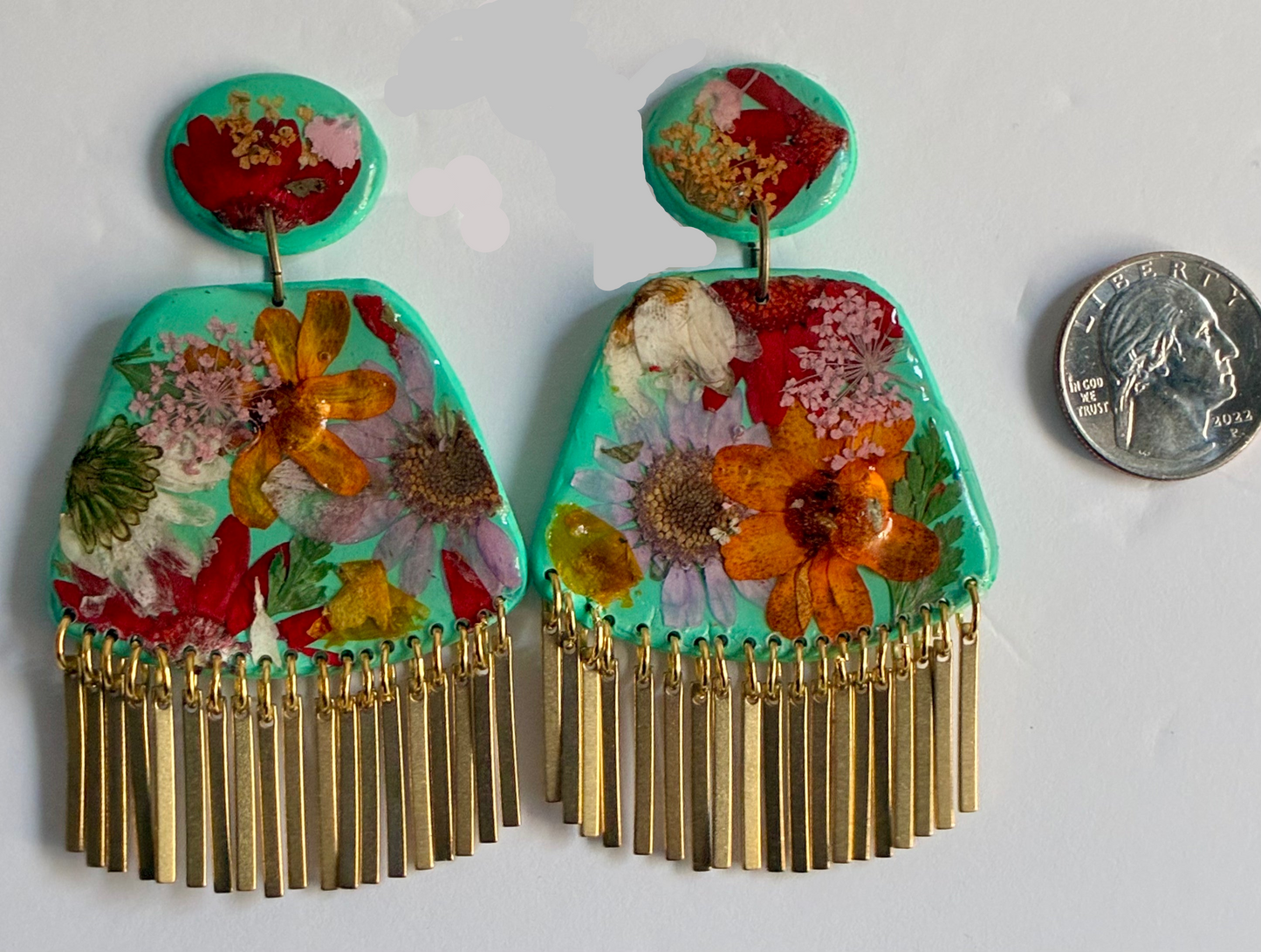 Floral Boho Dangle Fringe Mint Green Multi Earrings