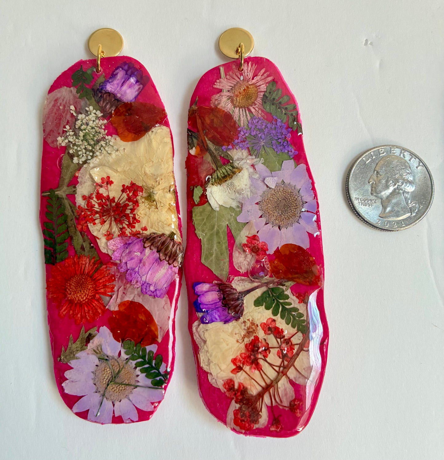 "Big Time" Floral Boho Dangle Stud Fuchsia Earrings