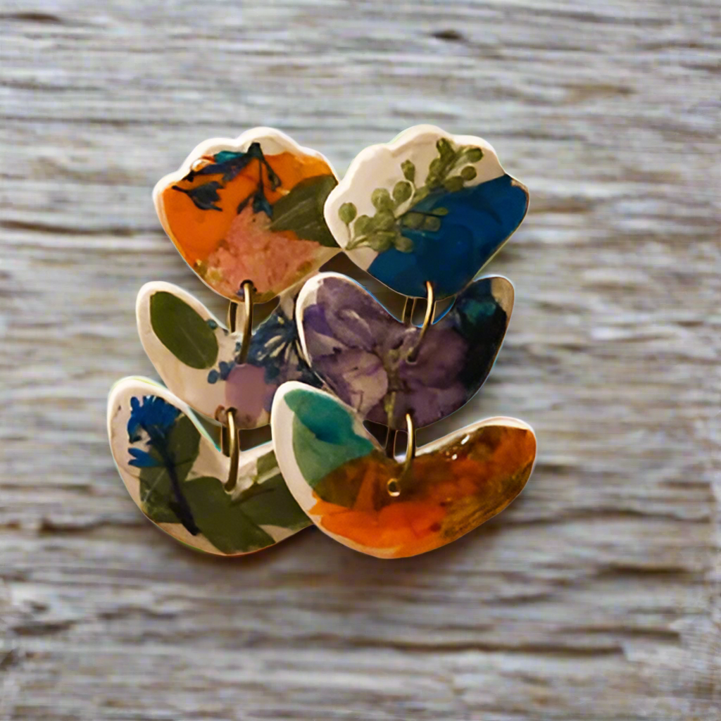 Floral Flower #023S24 White Multi Floral Stud Earrings