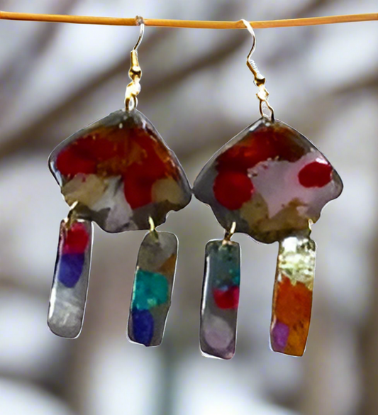 Floral Fringe Flower #041W25 Grey Polymer Clay Red Blue Pink White Multi Color Gold Dangle