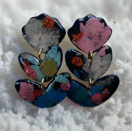 Floral Flower #001W25 Black Multi Floral Stud Earrings