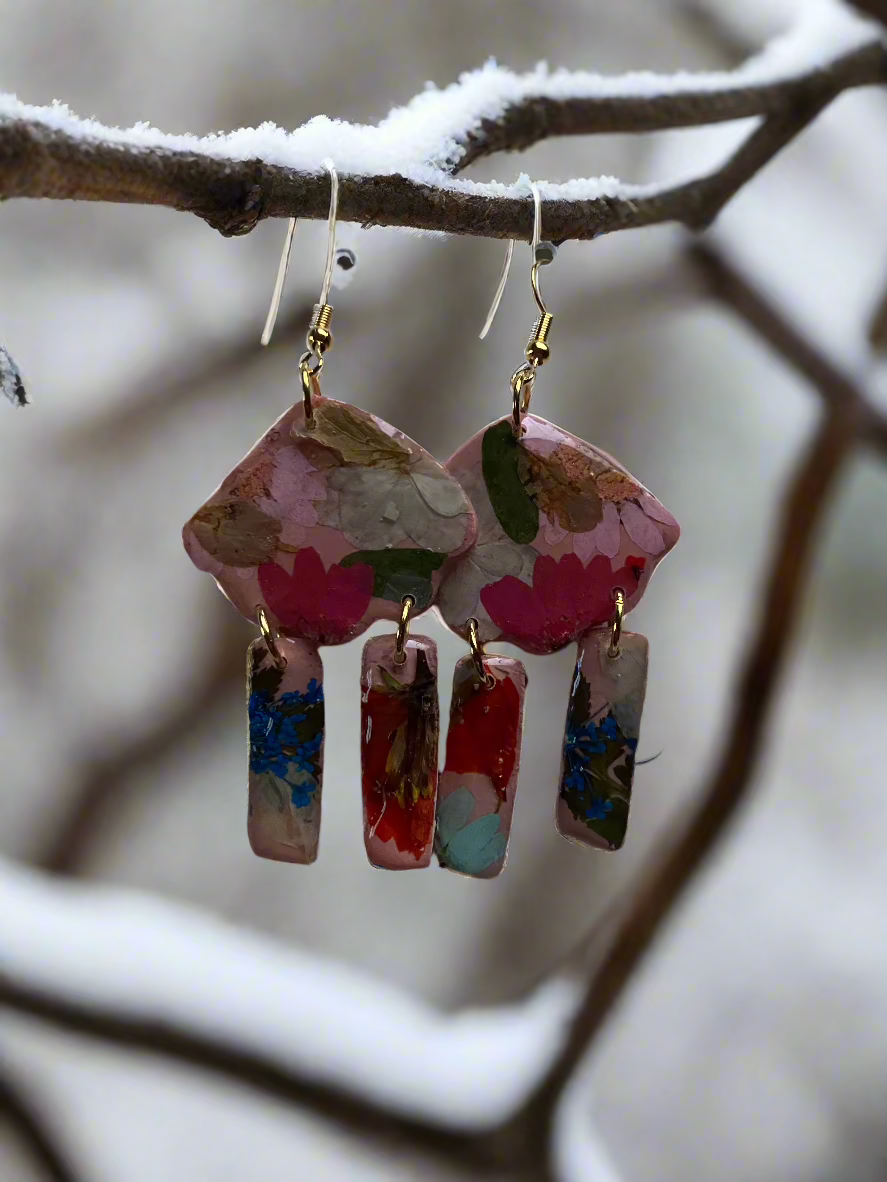 Floral Fringe Flower #046W25 Pink Polymer Clay Red Orange Yellow Pink White Multi Color Dangle