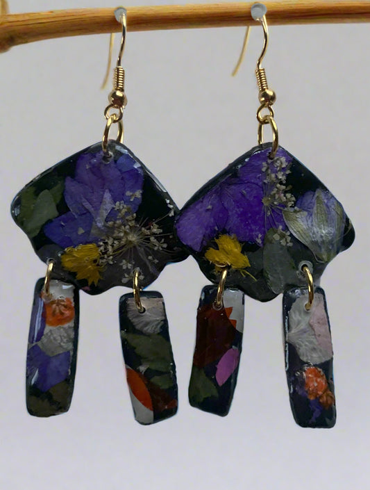 Floral Fringe Flower #045W25 Black Red Yellow Multi Color Gold Dangle