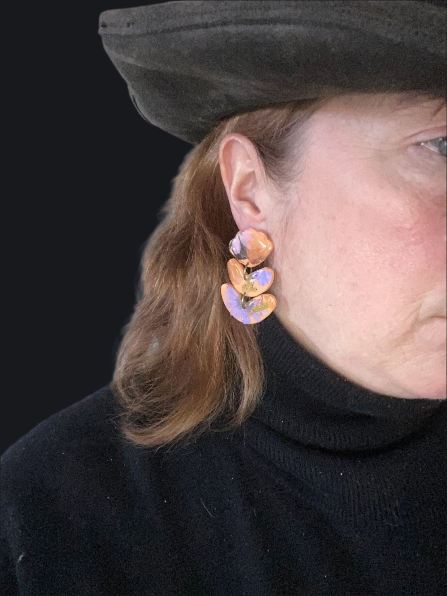 Floral Flower #026F24 Orange Floral Multi Color Stud Earrings