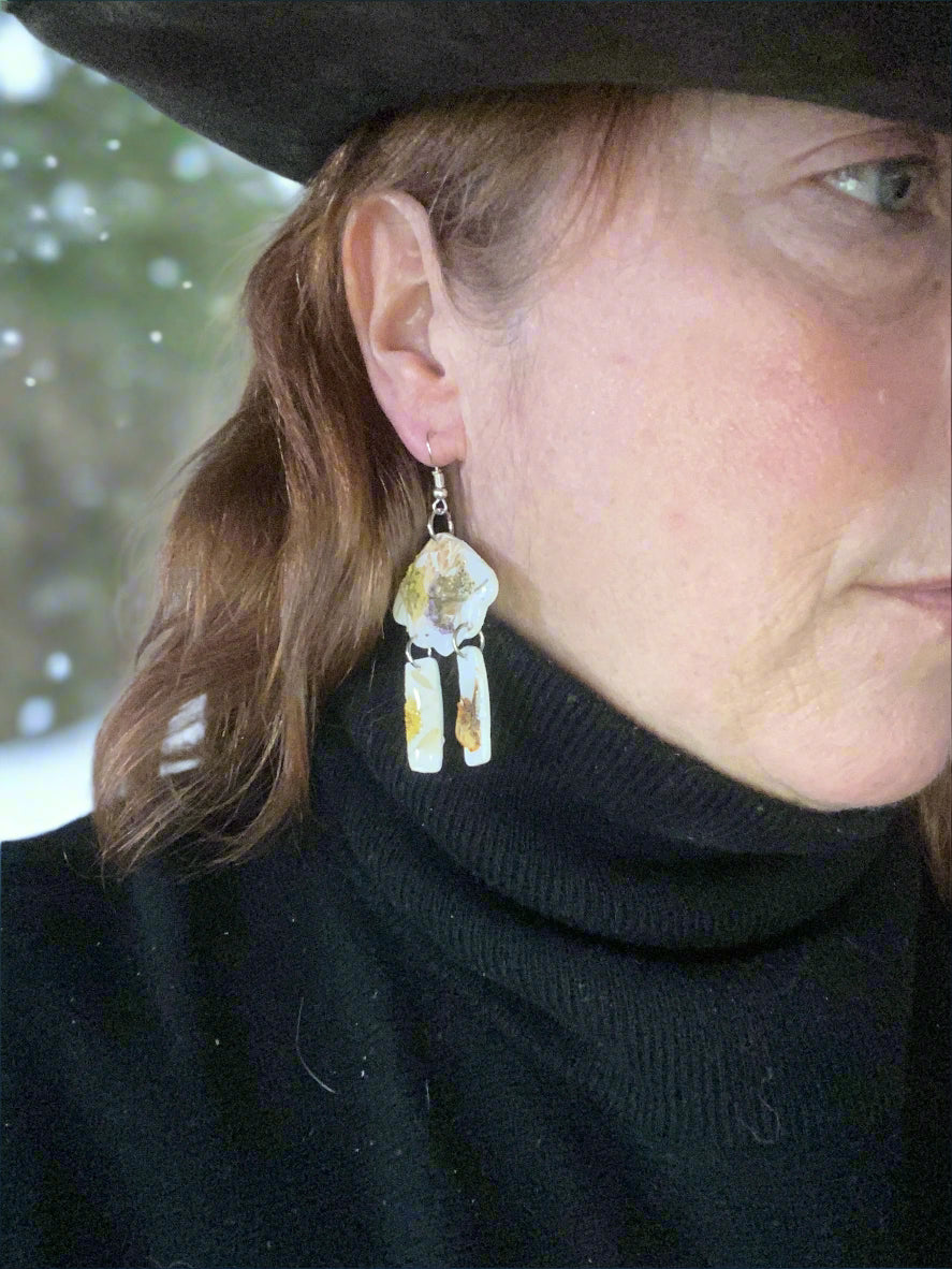 Floral Fringe Flower #044W25White Brown Yellow Multi Color Silver Dangle