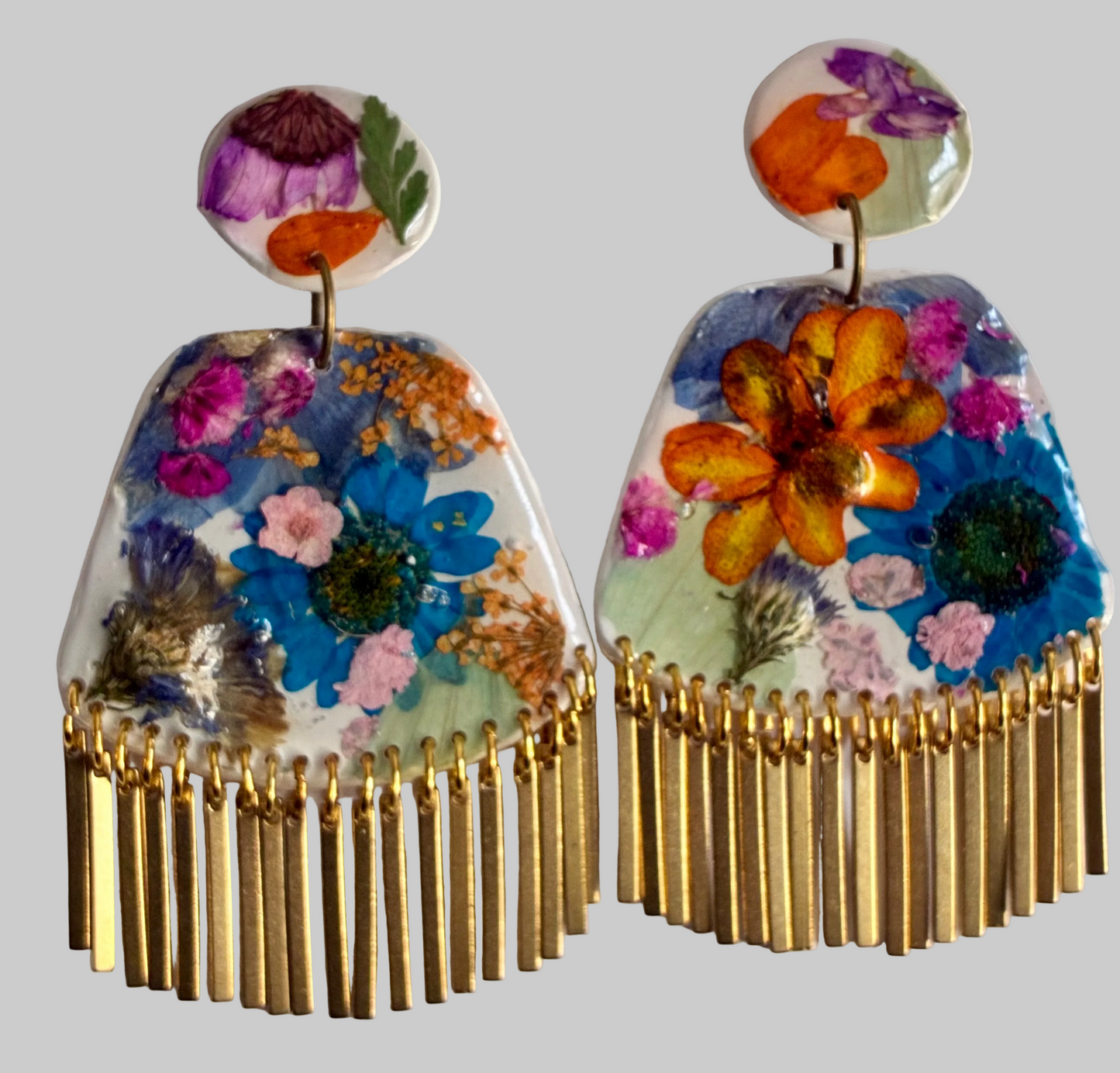 Floral Boho Dangle Fringe White Multi Earrings