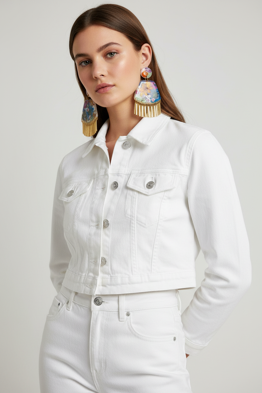 Floral Boho Dangle Fringe White Multi Earrings