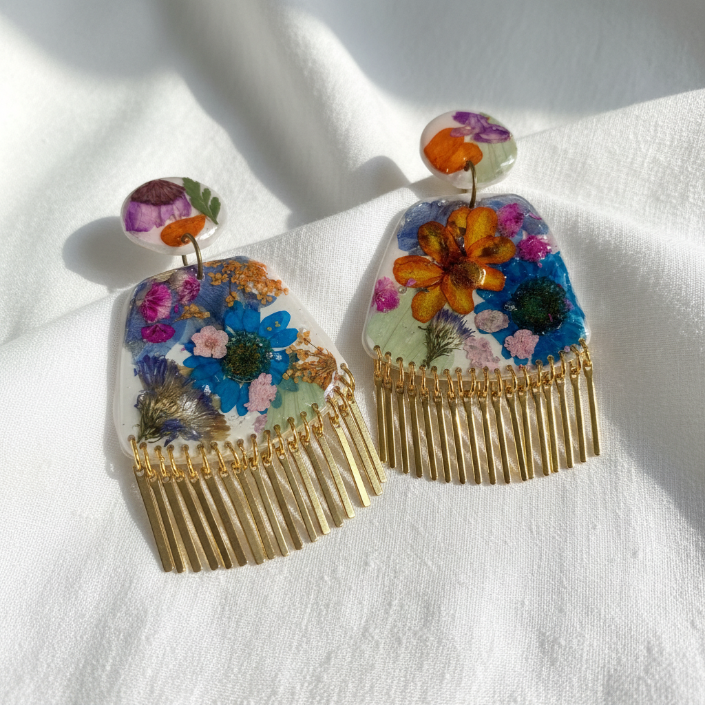 Floral Boho Dangle Fringe White Multi Earrings