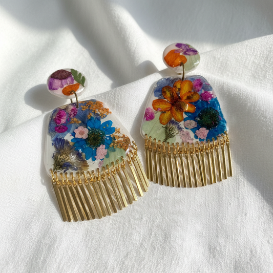 Floral Boho Dangle Fringe White Multi Earrings