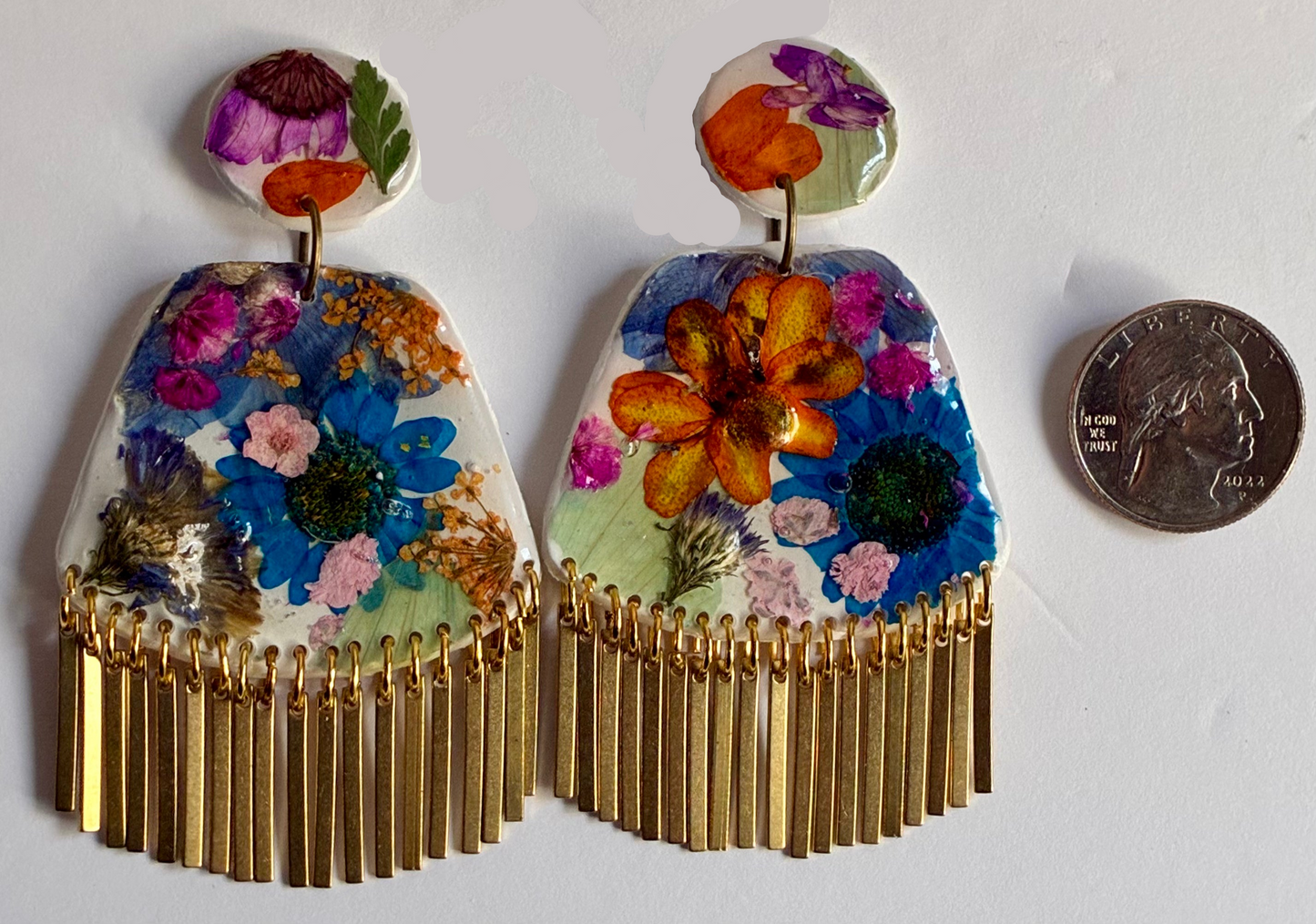 Floral Boho Dangle Fringe White Multi Earrings