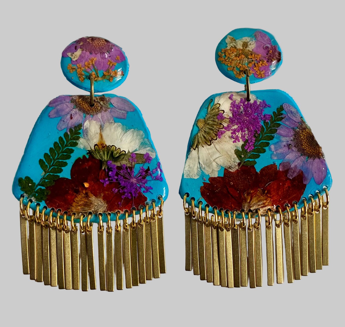 Floral Boho Dangle Fringe Blue Multi Floral