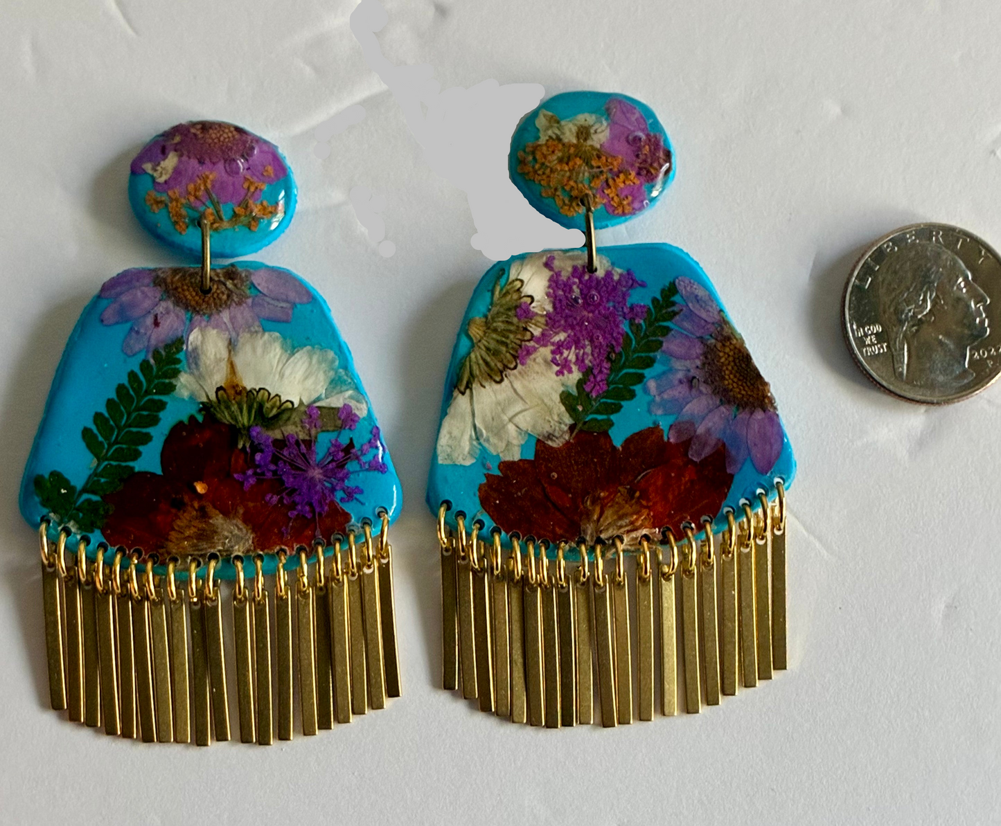 Floral Boho Dangle Fringe Blue Multi Floral