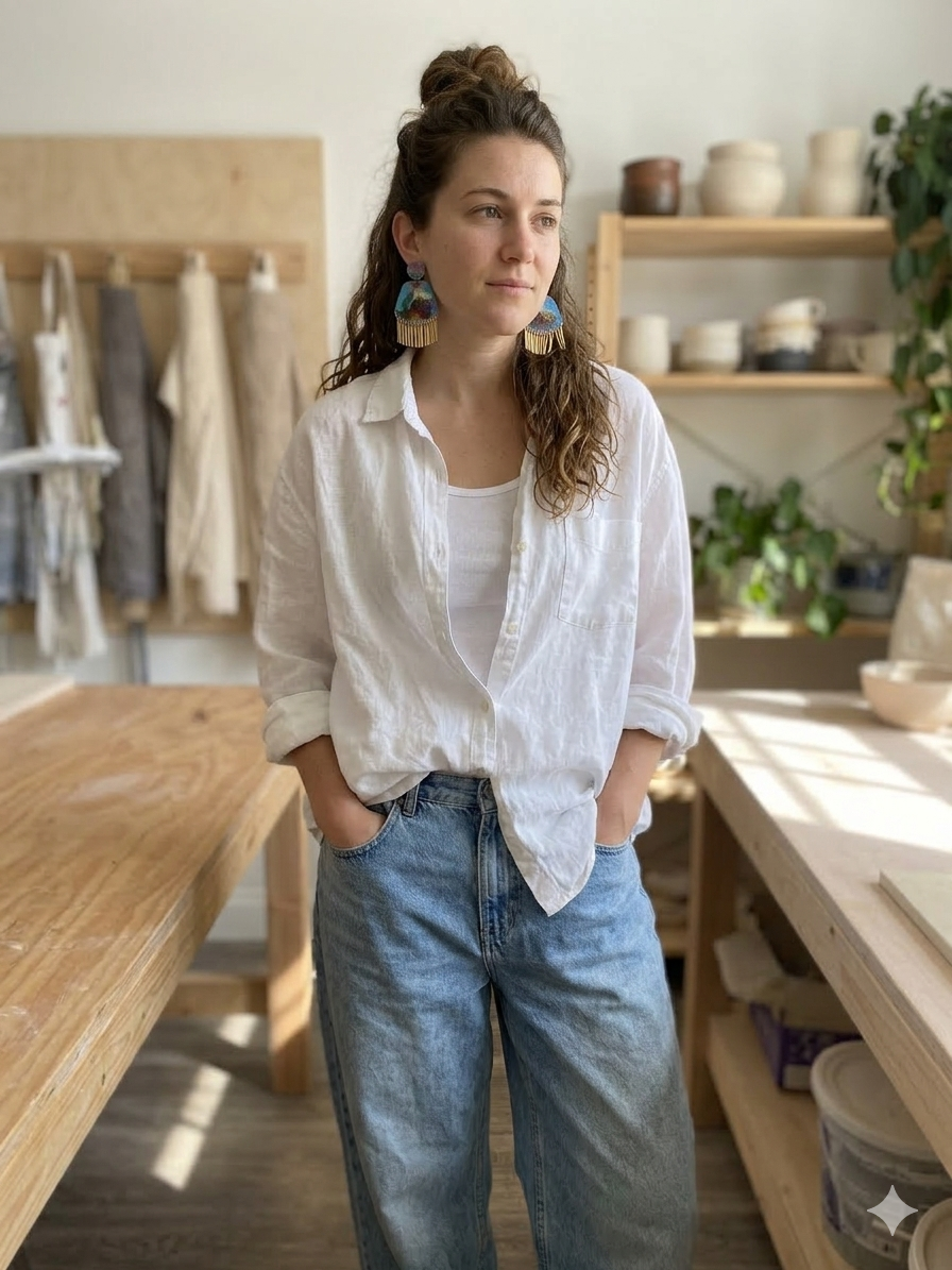 Floral Boho Dangle Fringe Blue Multi Floral