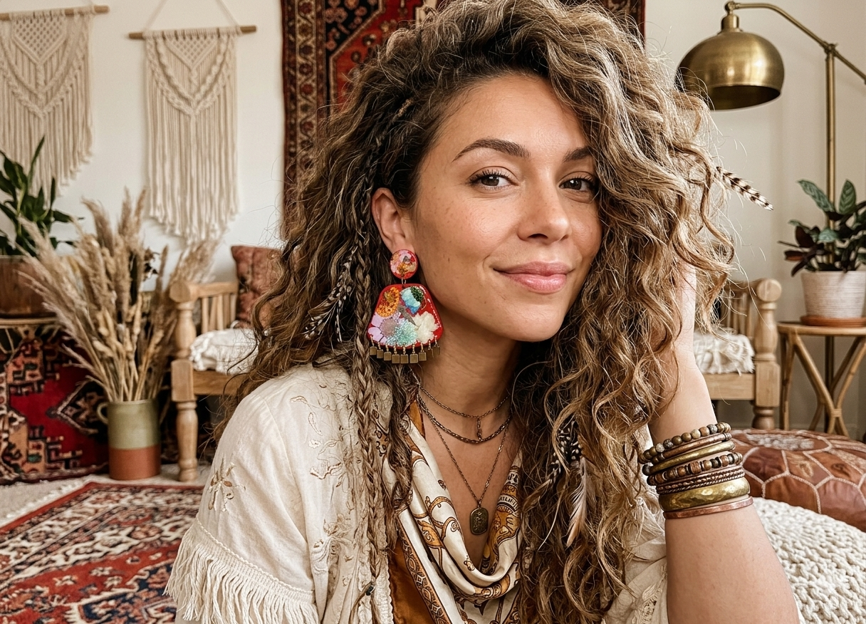 Floral Boho Dangle Square Fringe Red Multi Floral