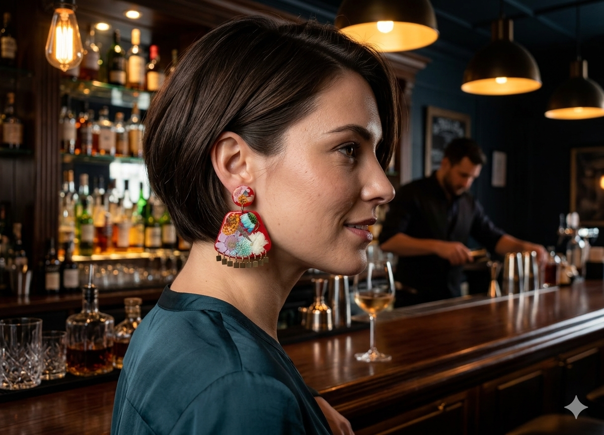 Floral Boho Dangle Square Fringe Red Multi Floral