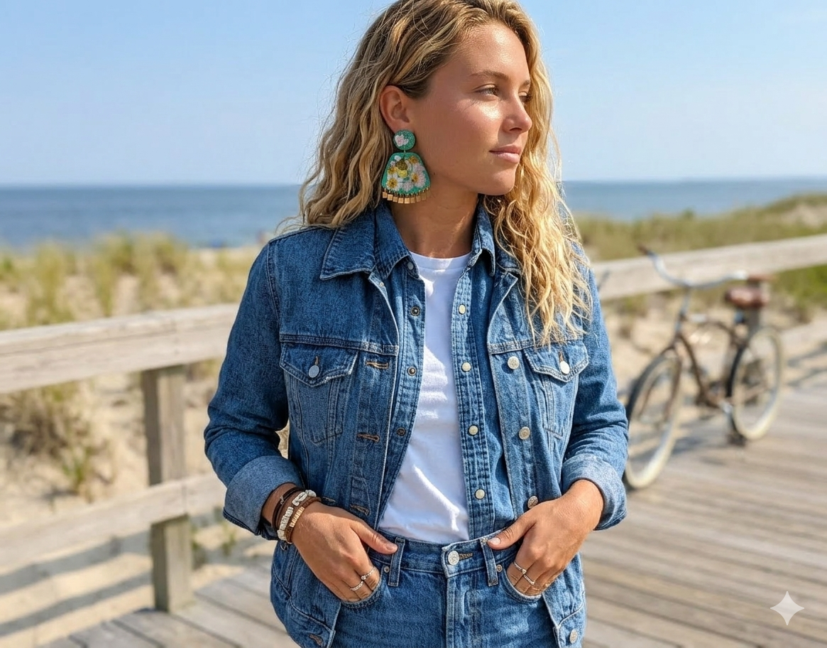 Floral Boho Dangle Square Fringe Green Multi Floral