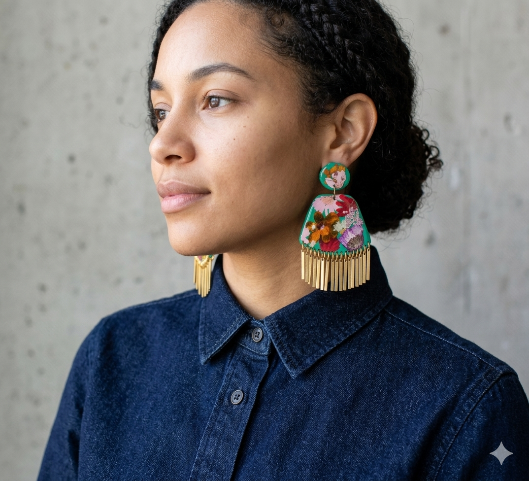 Floral Boho Dangle Fringe Mint Green Multi Earrings