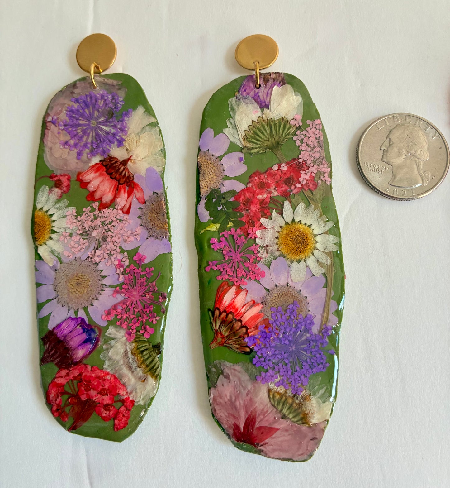 "Big Time" Floral Boho Dangle Stud Olive Earrings