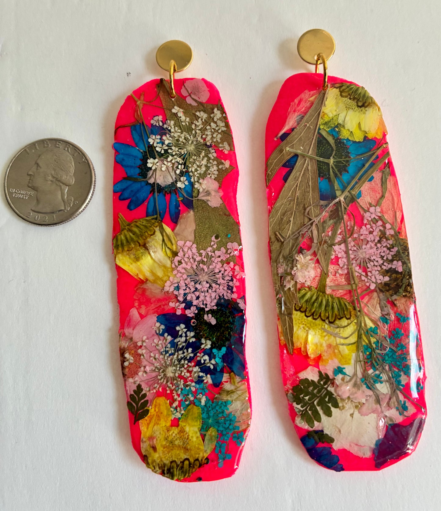 "Big Time" Floral Boho Dangle Stud Neon Pink Earrings
