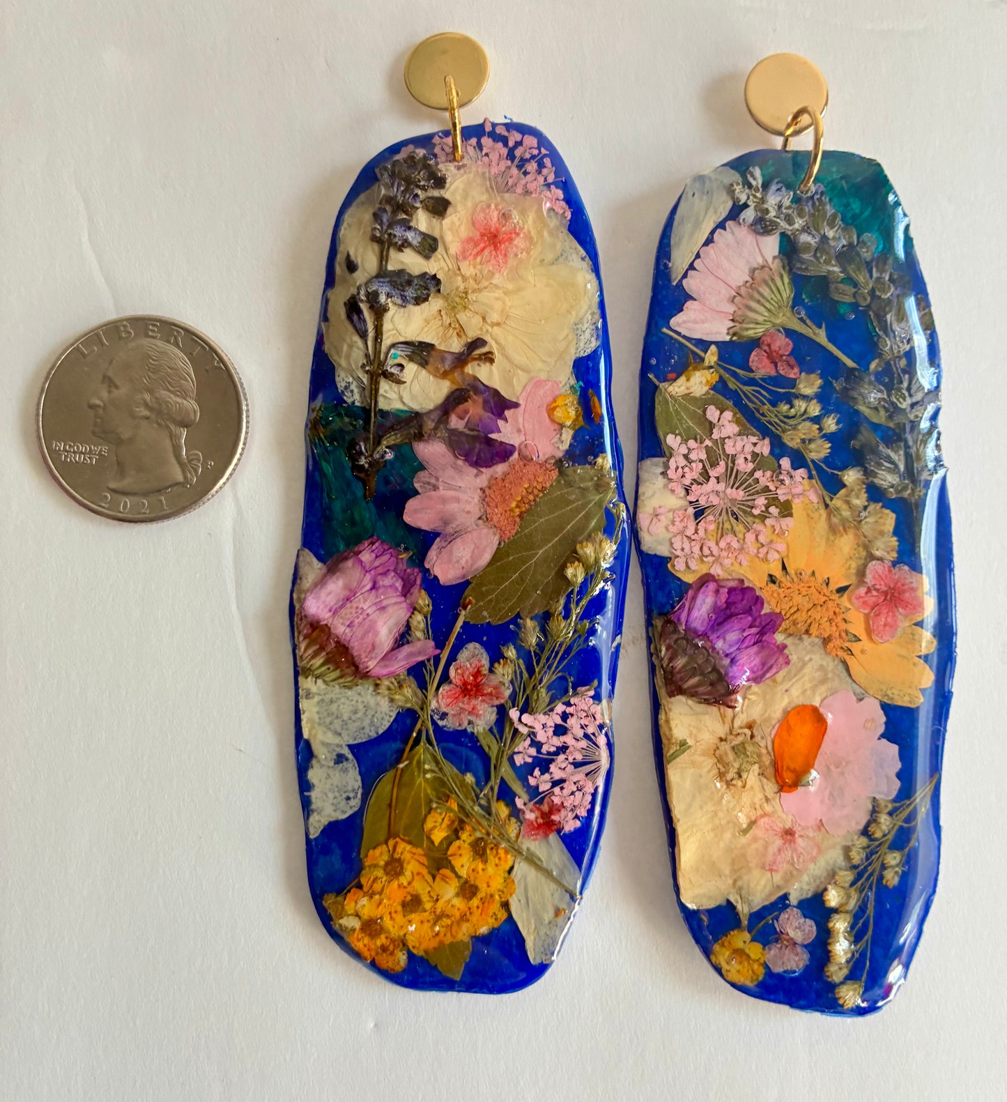 "Big Time" Floral Boho Dangle Stud Royal Blue Earrings