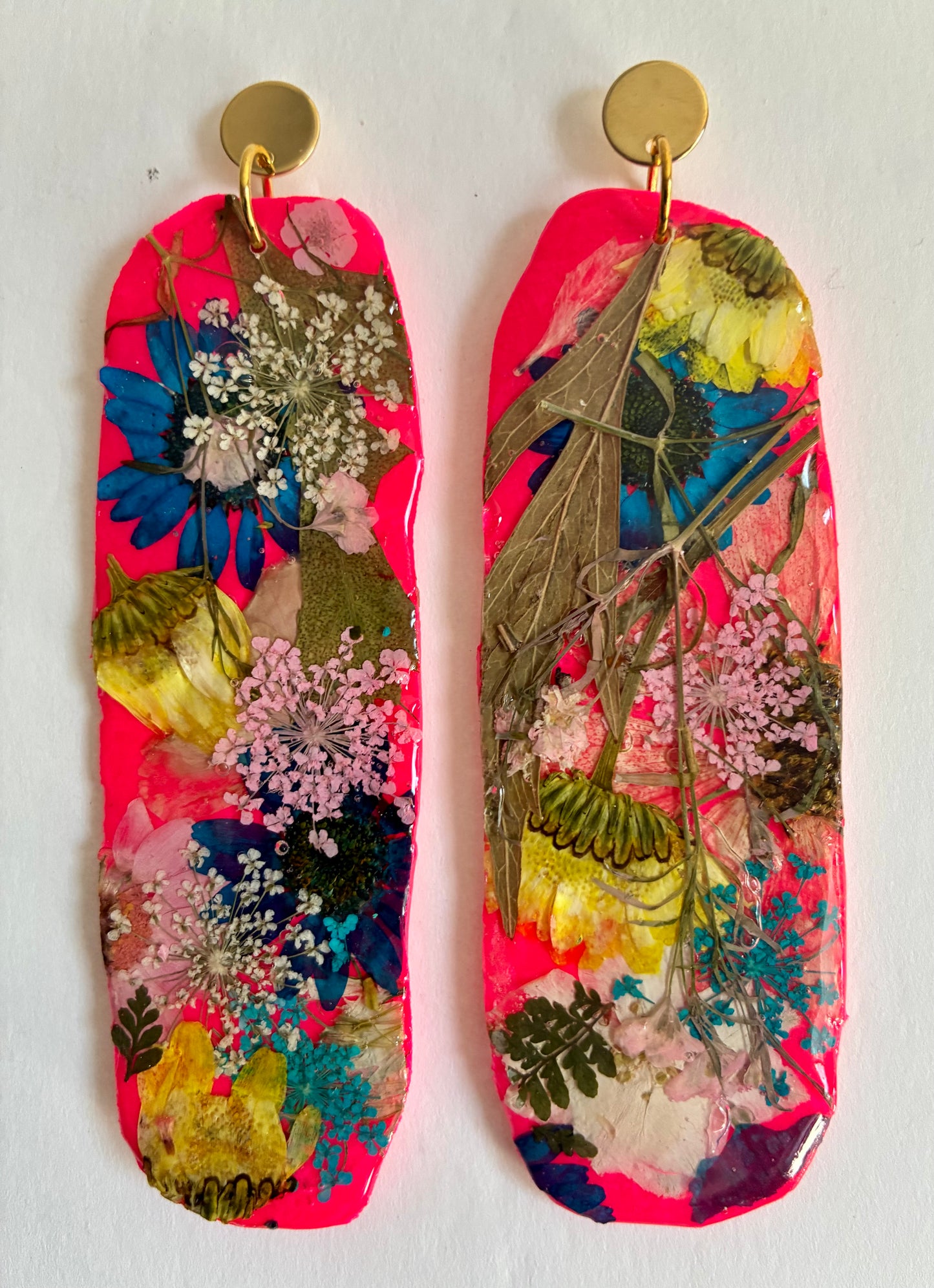 "Big Time" Floral Boho Dangle Stud Neon Pink Earrings