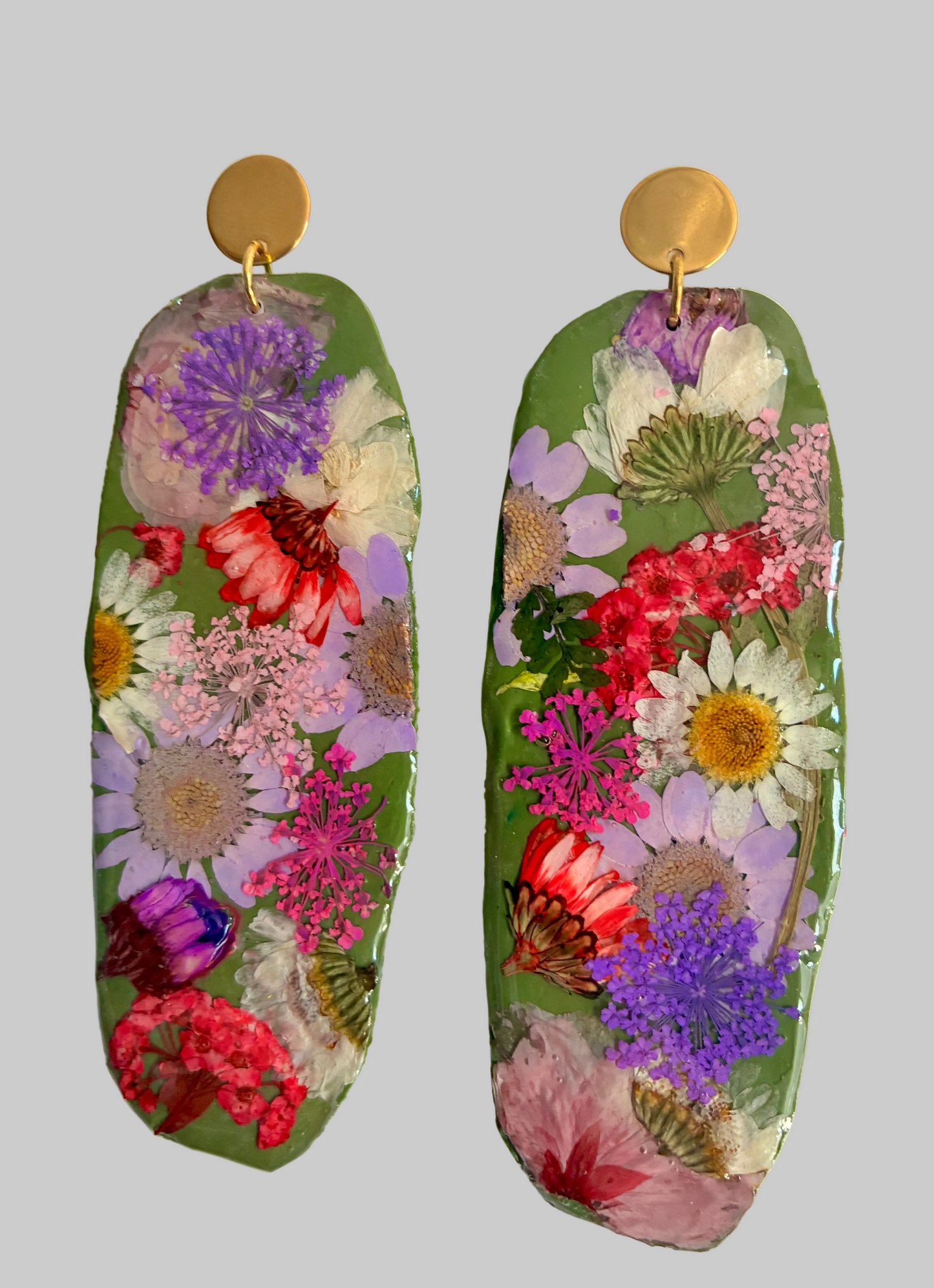 "Big Time" Floral Boho Dangle Stud Olive Earrings