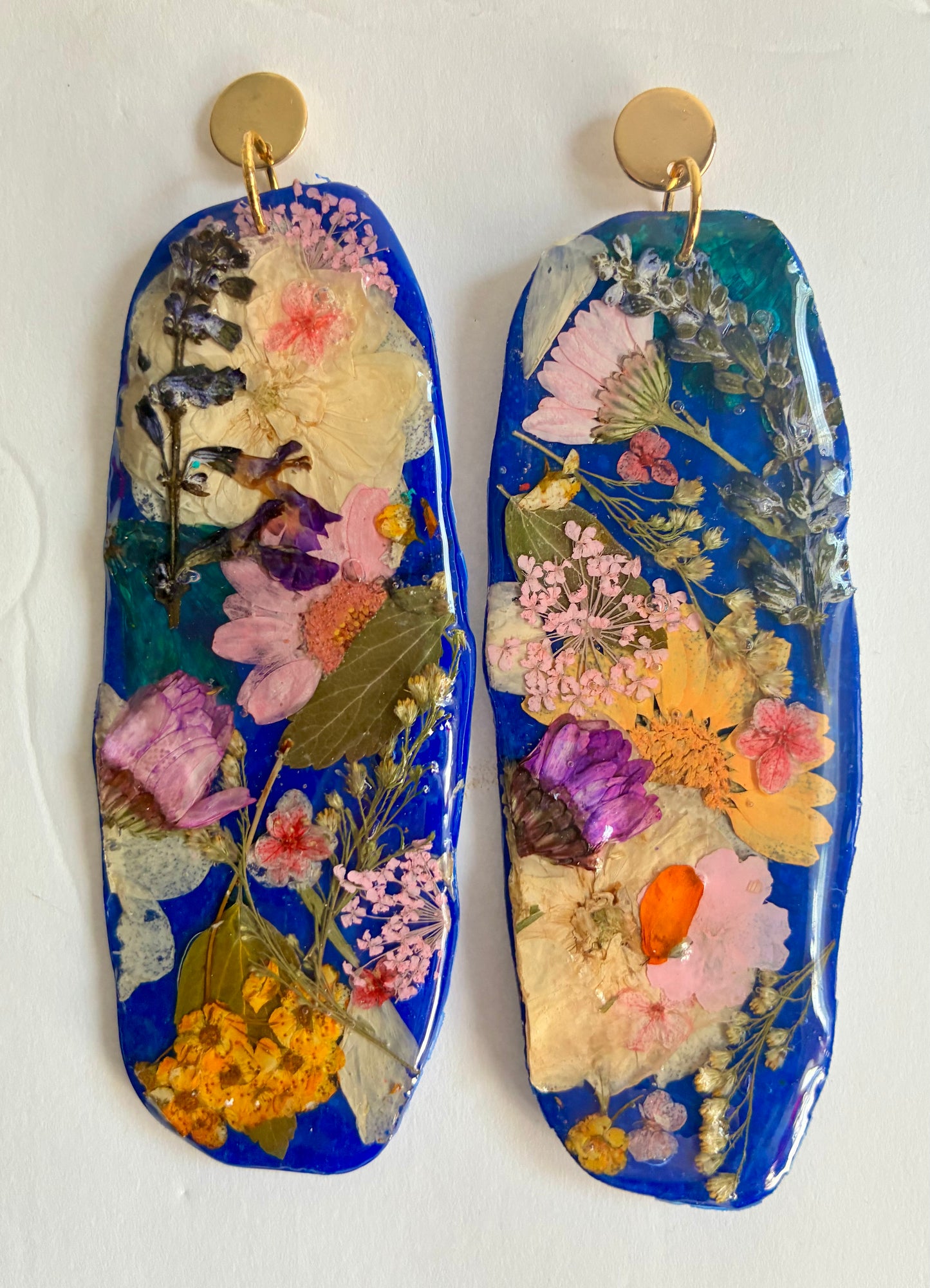 "Big Time" Floral Boho Dangle Stud Royal Blue Earrings