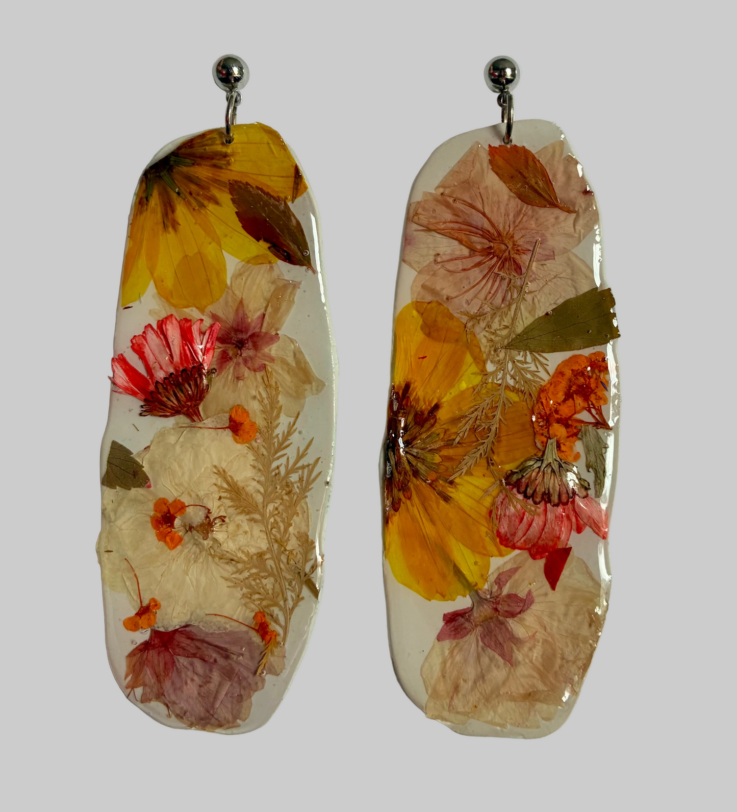 "Big Time" Floral Boho Dangle Stud White Earrings