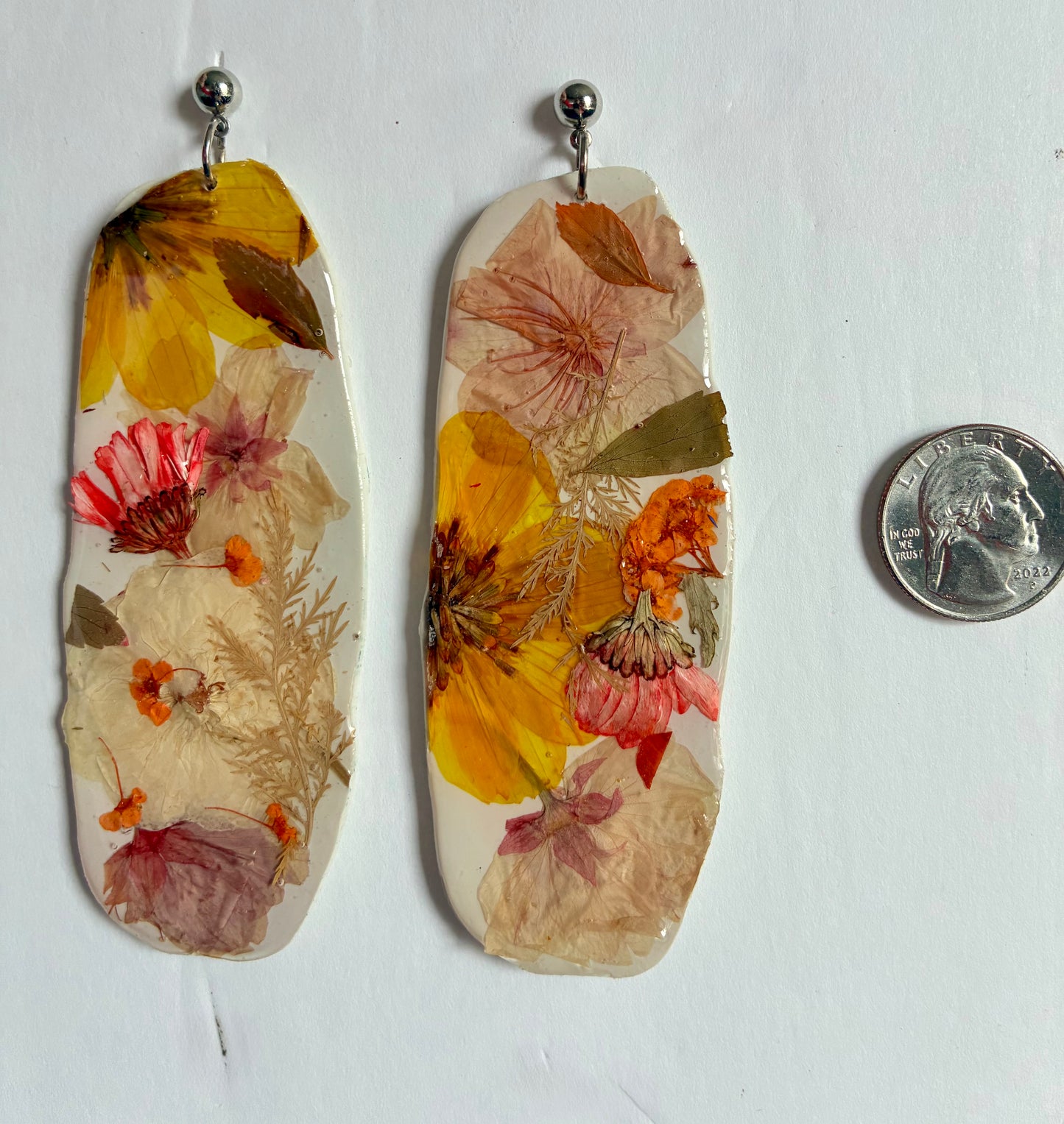 "Big Time" Floral Boho Dangle Stud White Earrings