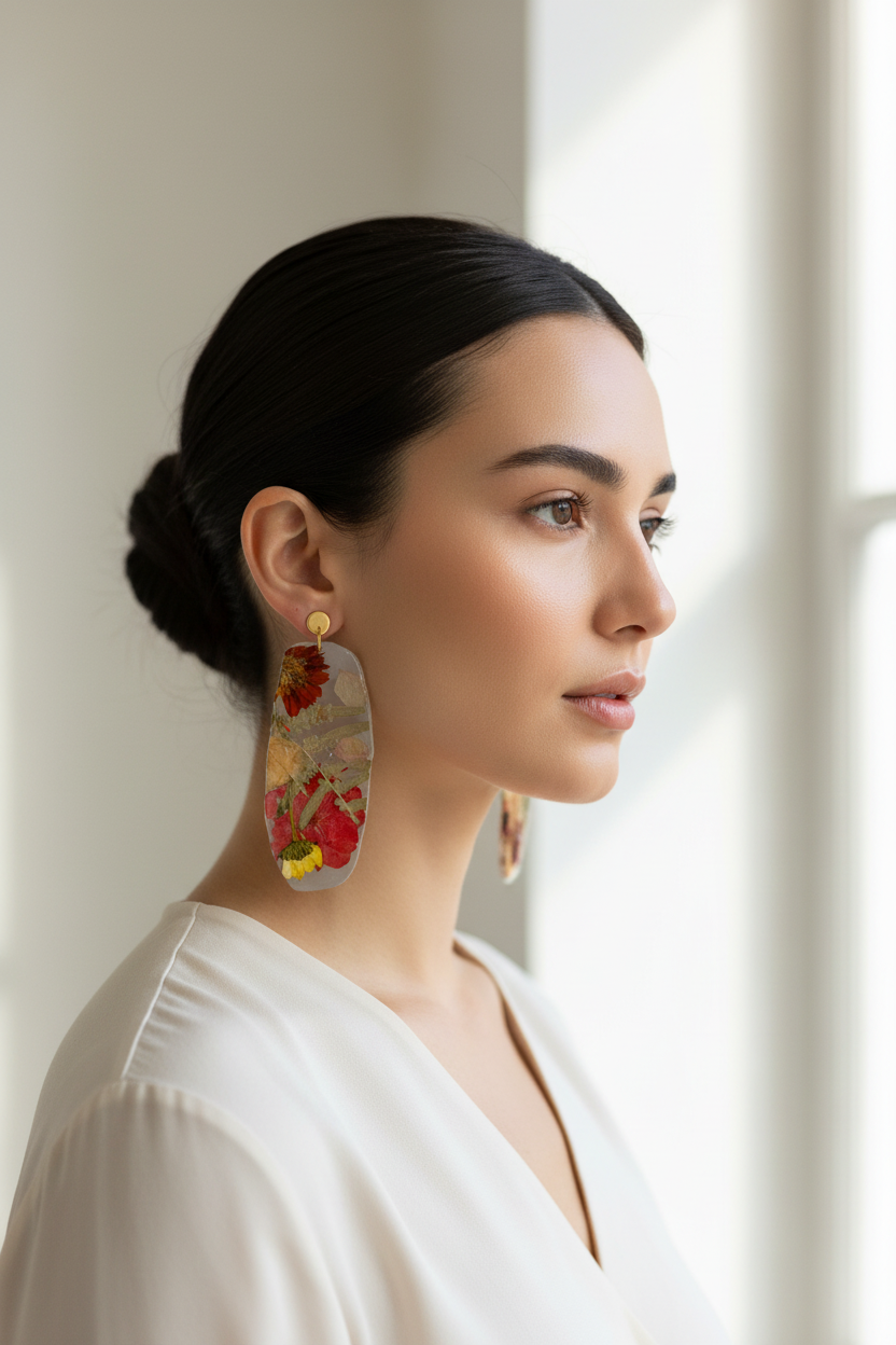 "Big Time" Floral Boho Dangle Stud Stone Earrings