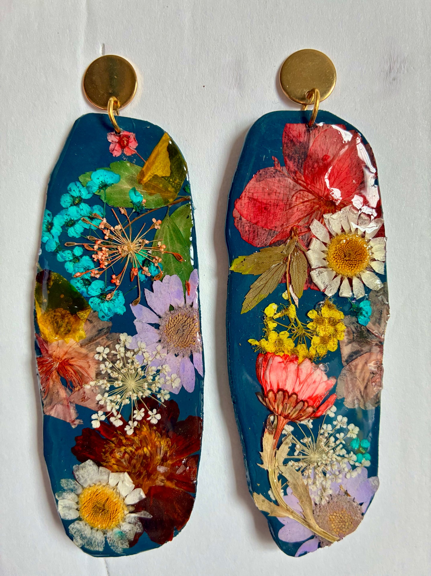 "Big Time" Floral Boho Dangle Stud Navy Blue Earrings