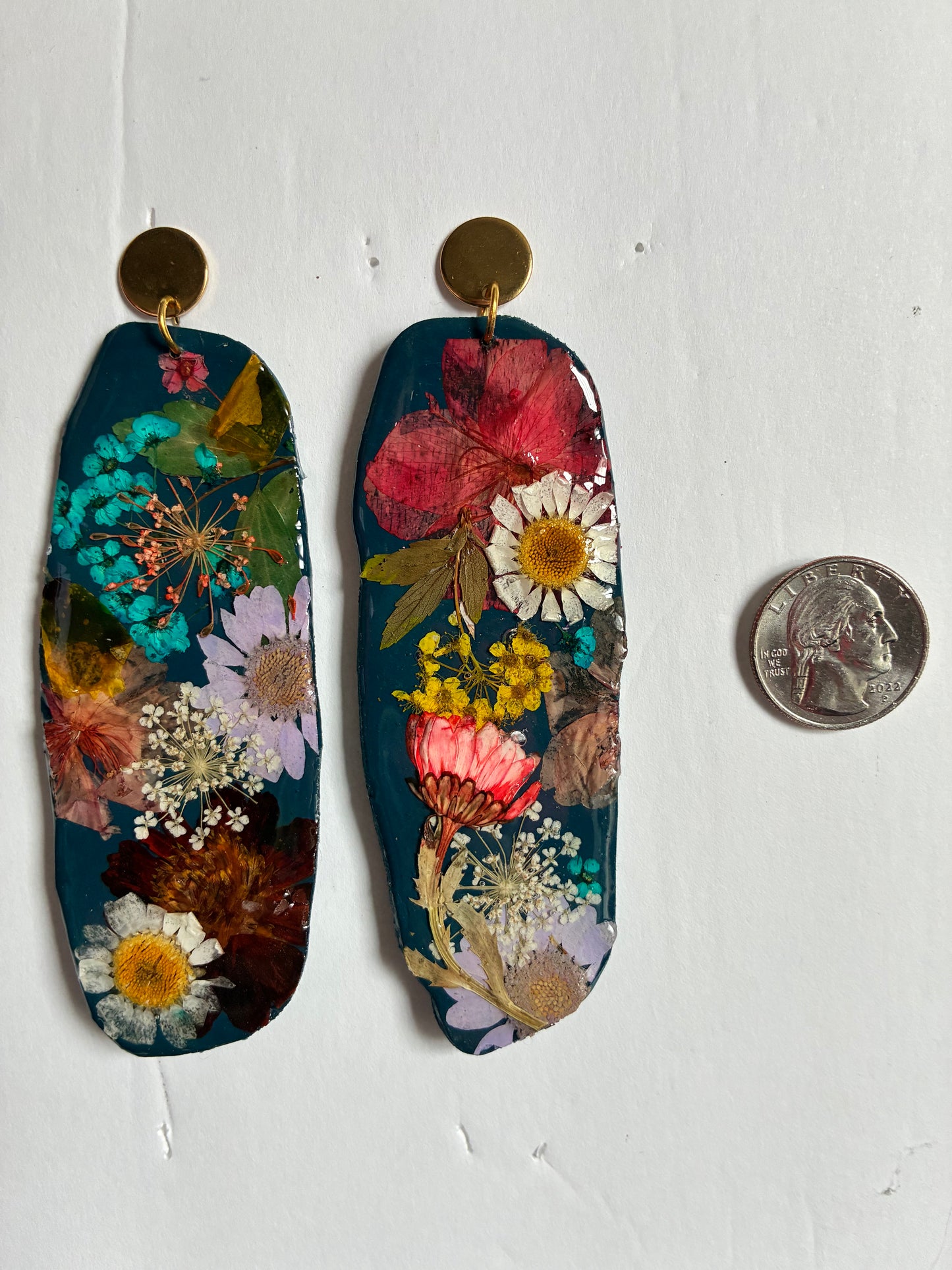 "Big Time" Floral Boho Dangle Stud Navy Blue Earrings