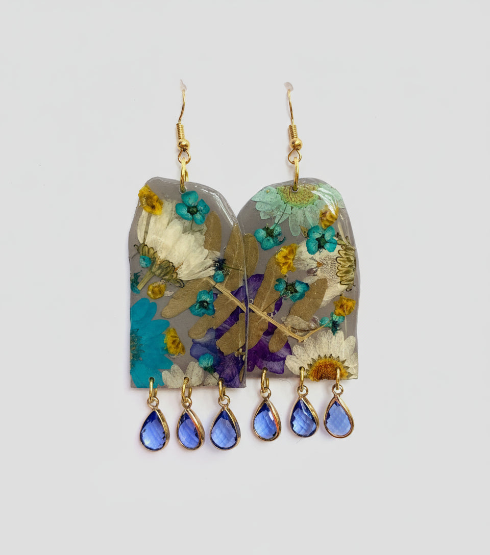 Floral Flower Fringe Organic Arch dangle with gems