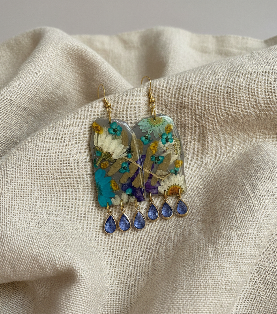 Floral Flower Fringe Organic Arch dangle with gems