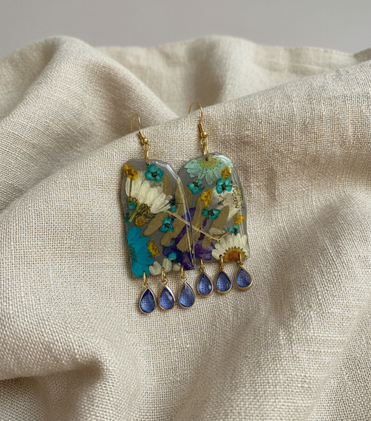 Floral Flower Fringe Organic Arch dangle with gems