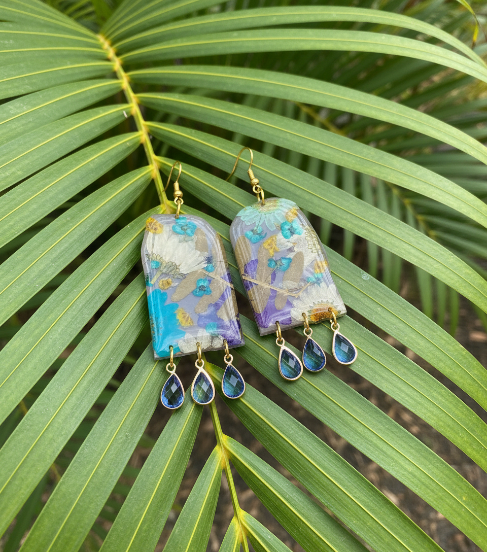 Floral Flower Fringe Organic Arch dangle with gems