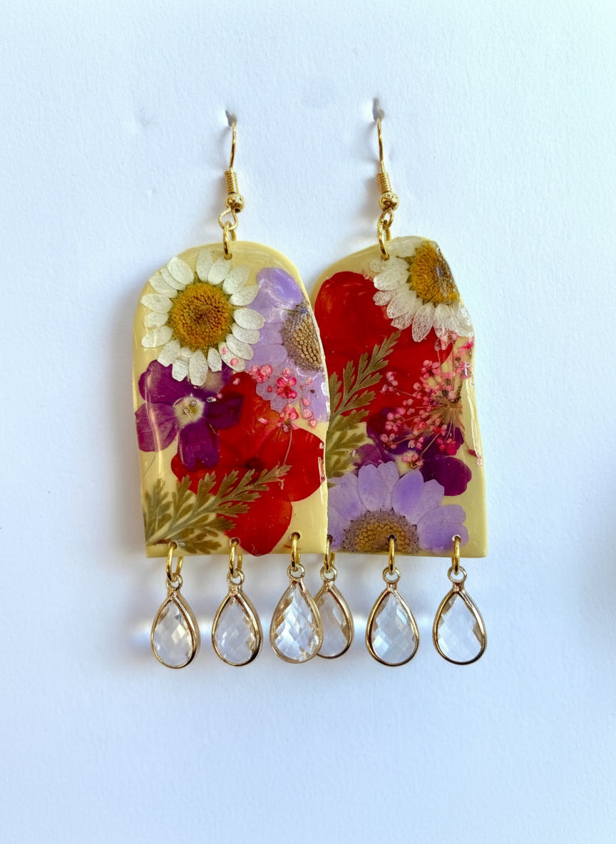 Floral Flower Fringe Organic Arch Yellow dangle with gems