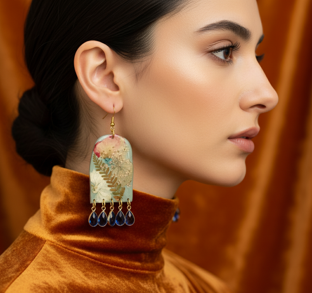 Floral Flower Fringe Organic Arch dangle with gems