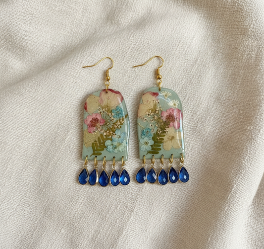 Floral Flower Fringe Organic Arch dangle with gems