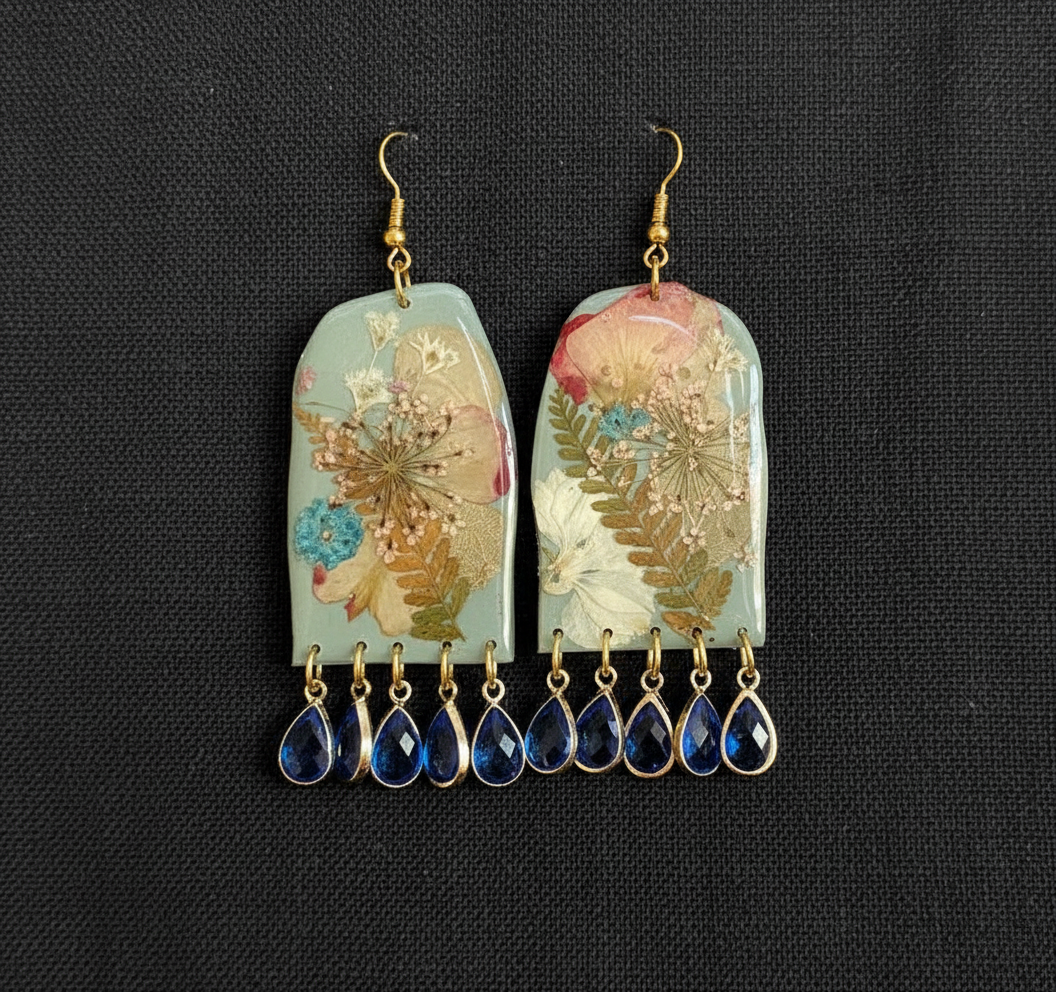 Floral Flower Fringe Organic Arch dangle with gems