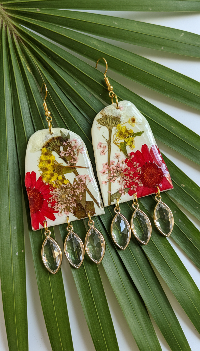 Floral Flower Fringe Organic Arch dangle with gems