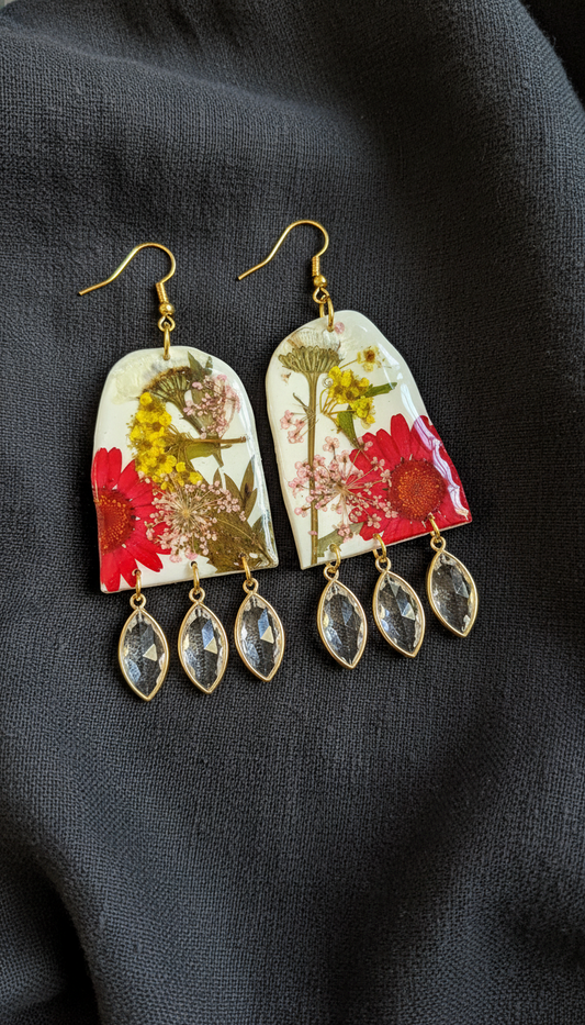 Floral Flower Fringe Organic Arch dangle with gems