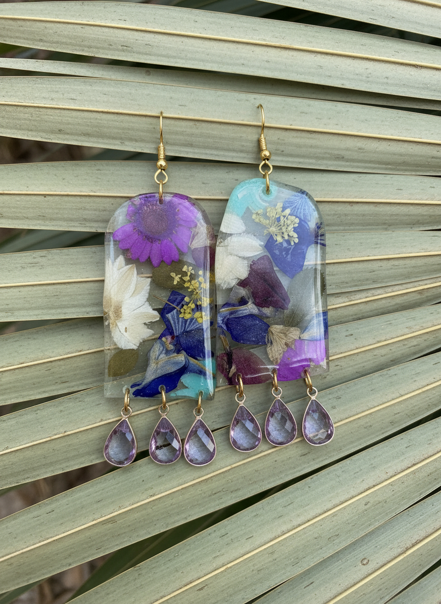 Floral Flower Fringe Organic Arch dangle with gems