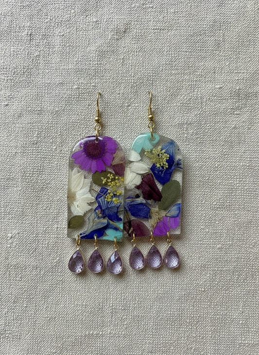 Floral Flower Fringe Organic Arch dangle with gems