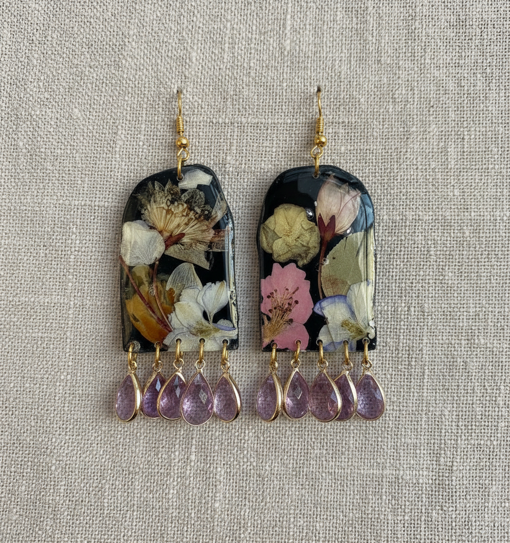 Floral Flower Fringe Organic Arch dangle with gems