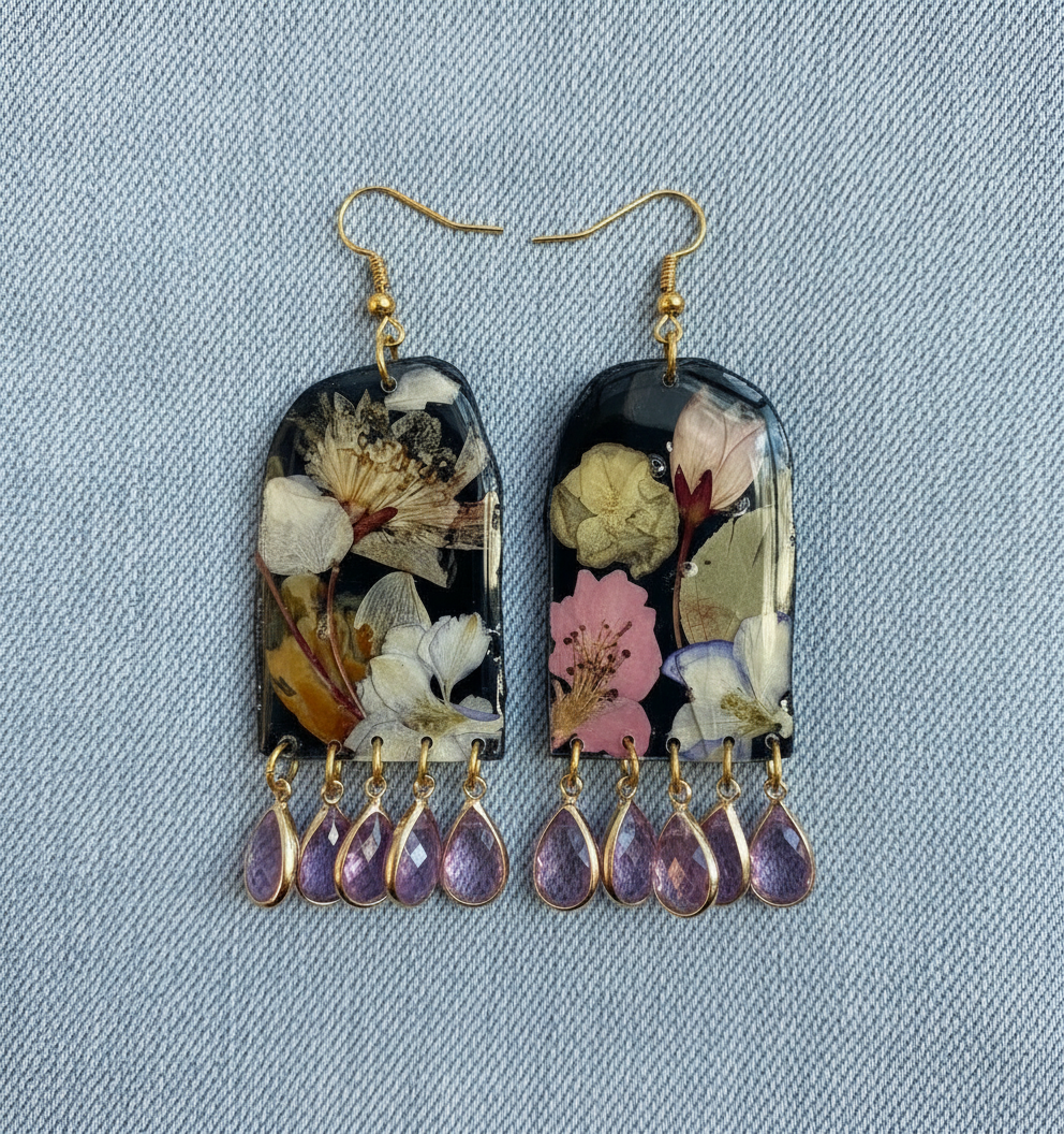 Floral Flower Fringe Organic Arch dangle with gems