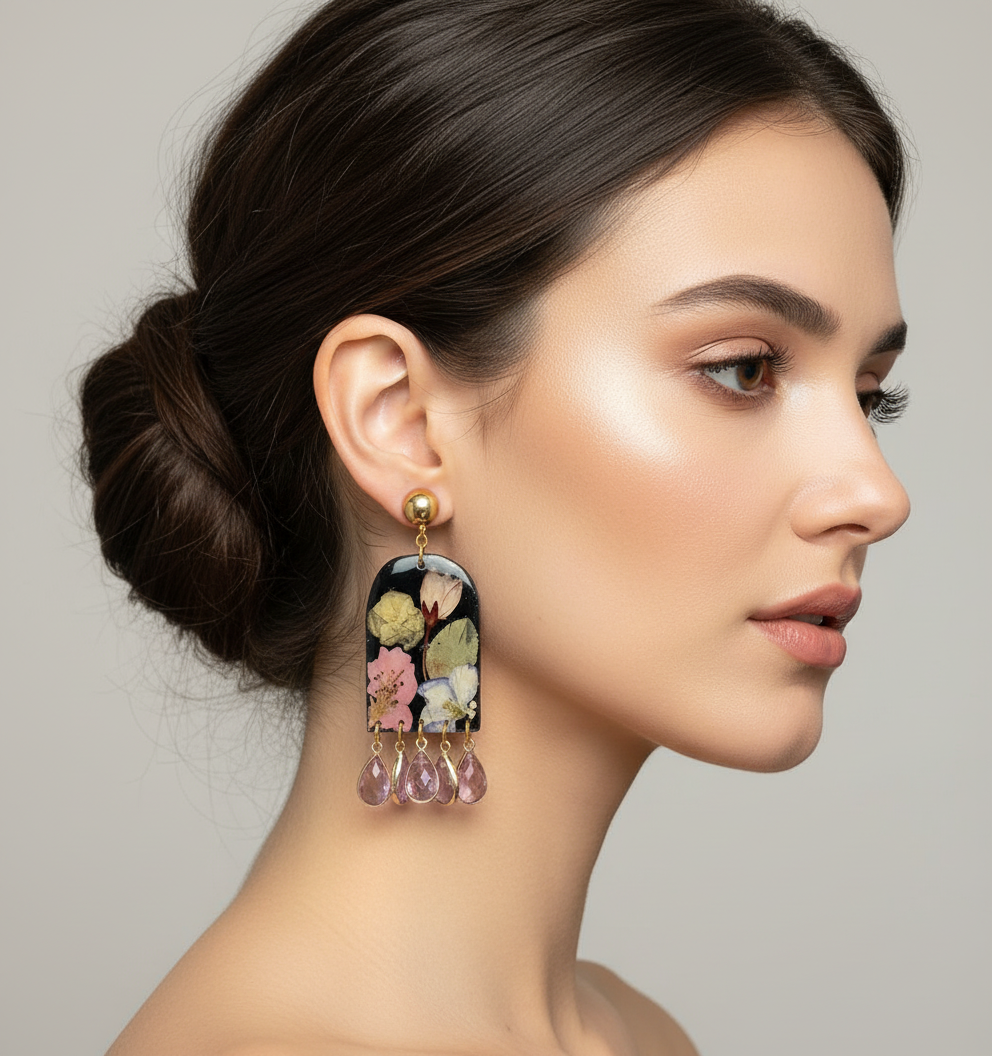 Floral Flower Fringe Organic Arch dangle with gems