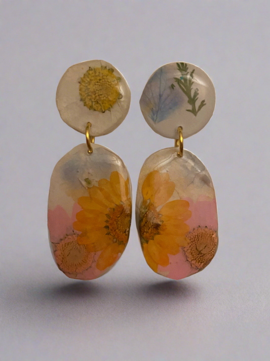 Floral Oval Stud Earrings